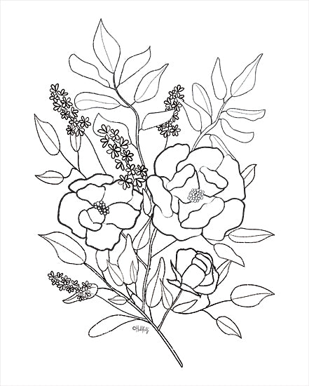 Heidi Kuntz HK130 - HK130 - Farmhouse Florals I     - 12x16 Flowers, Sketch, Black & White from Penny Lane