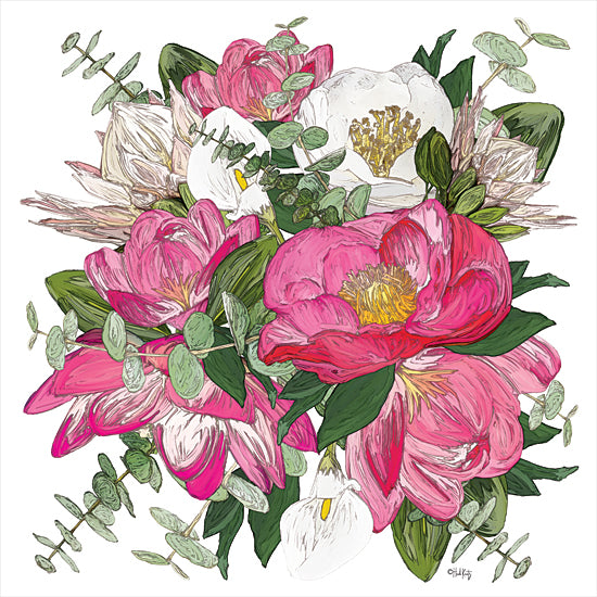 Heidi Kuntz HK143 - HK143 - Pink Floral Bouquet - 12x12 Flowers, Pink Flowers, Bouquet, Eucalyptus, Botanical from Penny Lane