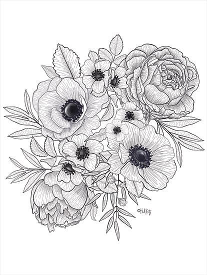 Heidi Kuntz HK144 - HK144 - Floral Bouquet   - 12x16 Flowers, Sketch, Black and White, Bouquet, Botanical from Penny Lane