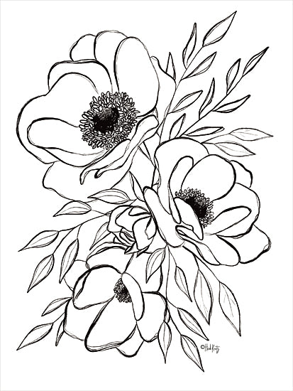 Heidi Kuntz HK190 - HK190 - Anemone Line Art 1 - 12x16 Flowers, Black & White, Drawing Print, Anemone, Anemone Line Art from Penny Lane
