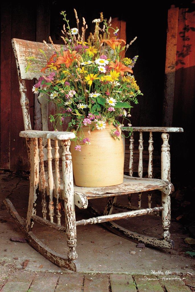 Irvin Hoover HOO104A - HOO104A - Shabby Chic - 12x18 Rocking Chair, Flowers, Crock, Vintage, Photography from Penny Lane
