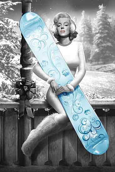 JG Studios JGS319 - JGS319 - Marilyn's Snowboard - 12x18 Marilyn Monroe, Blue Snowboard, Bow, Winter, Trees from Penny Lane