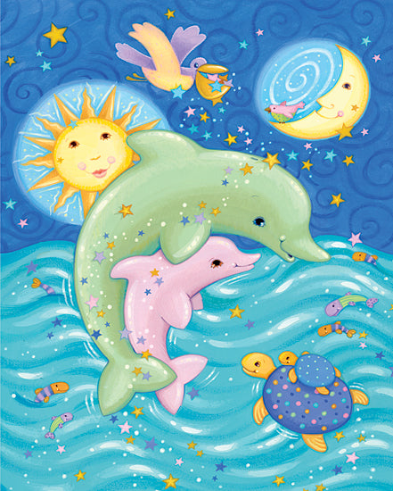 JG Studios JGS385 - JGS385 - Animal Babies II - 12x16 Babies, Animal Babies, Pastel Colors, Coastal, Dolphins, Turtles, Sun, Moon from Penny Lane