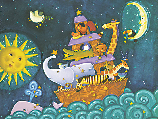 JG Studios JGS388 - JGS388 - Starry Ark I - 16x12 Ark, Noah's Ark, Animals, Bible Story, Birds, Whale, Ocean, Evening, Sun, Moon from Penny Lane