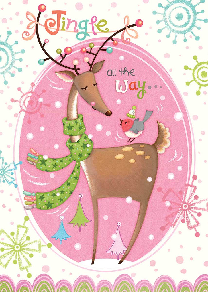 JG Studios JGS412 - JGS412 - Christmas Deer I - 12x16 Holidays, Christmas, Reindeer, Birds, Jingle All the Way, Whimsical from Penny Lane