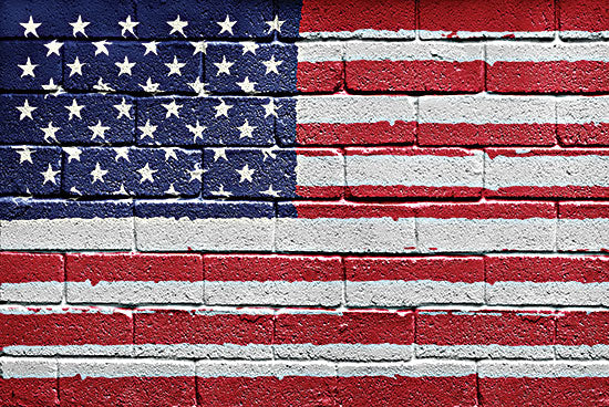 JG Studios JGS526 - JGS526 - USA Flag on Brick 1 - 16x12  Patriotic, Independence Day, July 4th, American Flag, Painted Wall, Textured Art, Americana, Photography, Bricks from Penny Lane