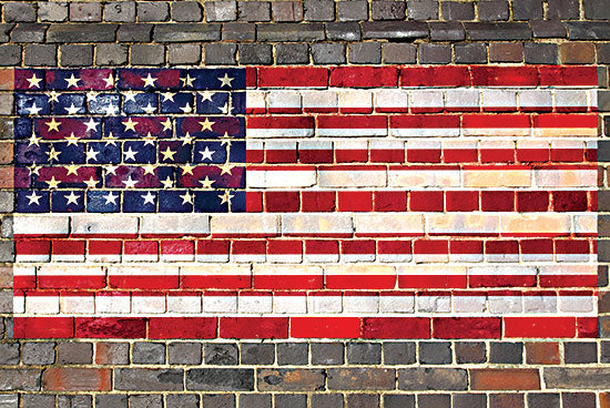 JG Studios JGS527 - JGS527 - USA Flag on Brick 2 - 18x12  Patriotic, Independence Day, July 4th, American Flag, Painted Wall, Textured Art, Americana, Photography, Bricks from Penny Lane