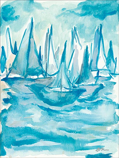 Jessica Mingo JM248 - JM248 - Blue Coast - 12x16 Sailboats, Blue and White, Abstract, Ocean, Coastal from Penny Lane