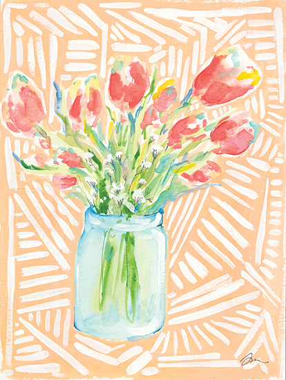 Jessica Mingo JM263 - JM263 - Spring Tulips - 12x16 Tulips, Vase, Geometric Pattern, Glass Jar, Spring, Flowers from Penny Lane