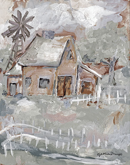 Jessica Mingo JM272 - JM272 - House  - 12x16 House, Windmill, Abstract, Fence, Trees from Penny Lane