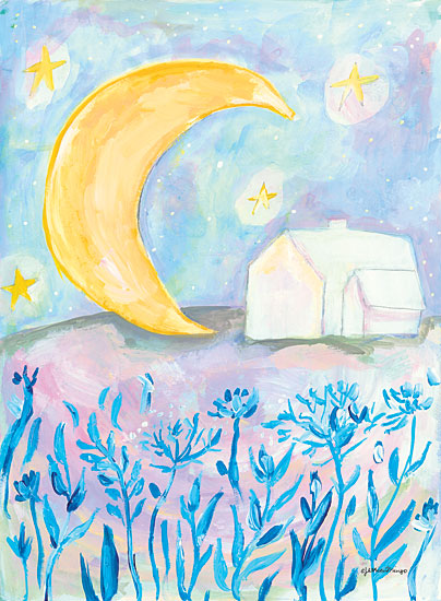 Jessica Mingo JM328 - JM328 - Moon House - 12x16 Moon, House, Stars, Flowers, Pastel Colors from Penny Lane