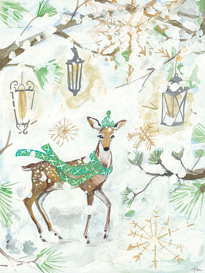 Jessica Mingo JM352 - JM352 - Snowy Deer - 12x16 Deer, Winter, Snow, Humorous, Snowflakes, Lanterns, Trees from Penny Lane