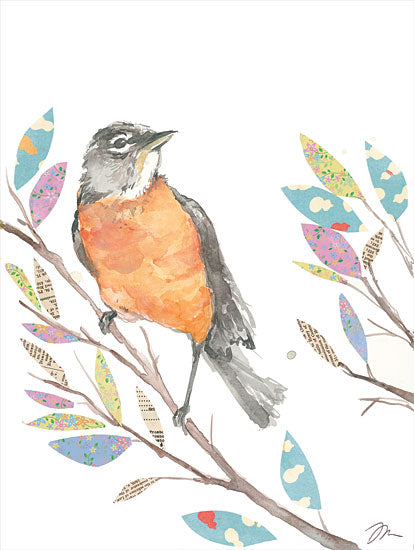 Jessica Mingo JM446 - JM446 - Patchwork Robin - 12x16 Bird, Robin, Colorful Leaves from Penny Lane
