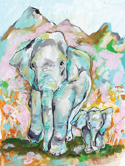 Jessica Mingo JM455 - JM455 - Elephant Stroll - 12x16 Elephants, Mom and Baby, Mother and Child, Abstract, Family, Stroll, Animals from Penny Lane