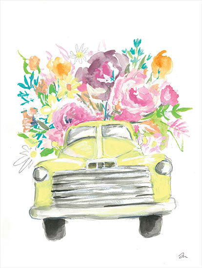 Jessica Mingo JM492 - JM492 - Yellow Flower Truck - 12x16 Flower Truck, Yellow Truck, Truck, Flowers, Abstract from Penny Lane