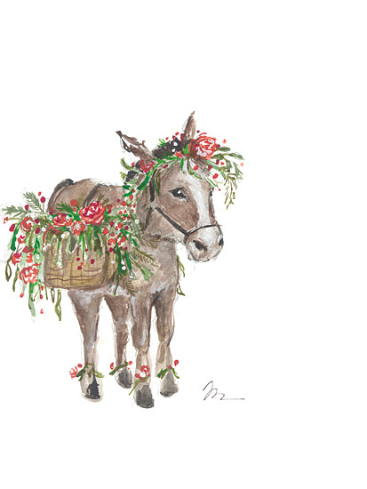 Jessica Mingo JM519 - JM519 - Christmas Donkey II - 12x16 Christmas, Holidays, Donkey, Flowers, Basket, Greenery, Animals, Winter from Penny Lane