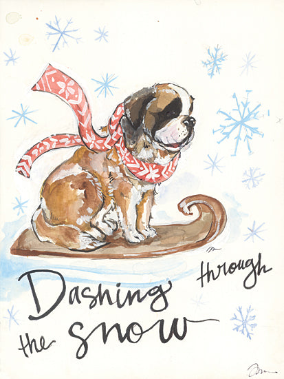Jessica Mingo JM522 - JM522 - Dashing Through the Snow St. Bernard - 12x16 Winter, Dog, St. Bernard, Sled, Dashing Through the Snow, Typography, Signs, Whimsical from Penny Lane