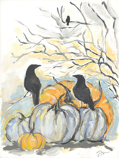 Jessica Mingo JM531 - JM531 - Crows in the Pumpkin Patch - 12x16 Crows, Pumpkins, Pumpkin Patch, Fall, Autumn, Black Birds, Tree from Penny Lane