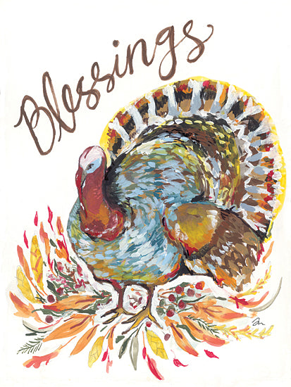 Jessica Mingo JM534 - JM534 - Blessings Turkey - 12x16 Blessings, Thanksgiving, Turkey, Typography, Signs, Decorative from Penny Lane
