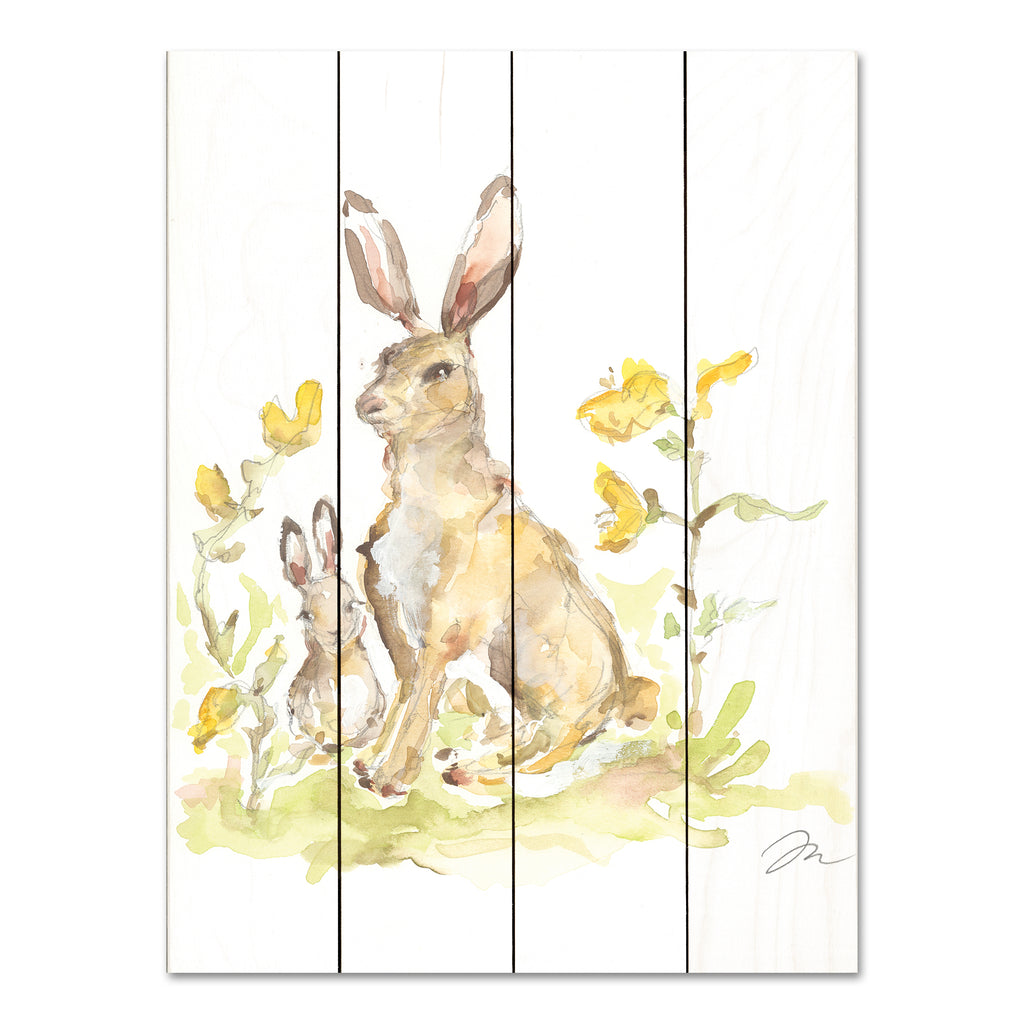 Jessica Mingo JM549PAL - JM549PAL - Mother Rabbit and Kit - 12x16 Rabbits, Mother, Baby, Kit, Baby Rabbit, Bunny, Flowers, Abstract, Spring, Yellow Flowers, Easter, Nature from Penny Lane