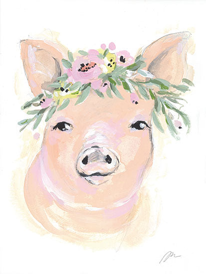Jessica Mingo JM554 - JM554 - Pink Pig - 12x16 Whimsical, Pig, Flowers, Floral Crown, Pastel, Spring from Penny Lane