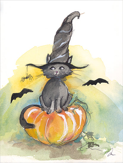 Jessica Mingo JM563 - JM563 - Witch Cat - 12x16 Halloween, Cat, Black Cat, Witch's Hat, Bats, Pumpkins, Fall, Abstract, Watercolor from Penny Lane