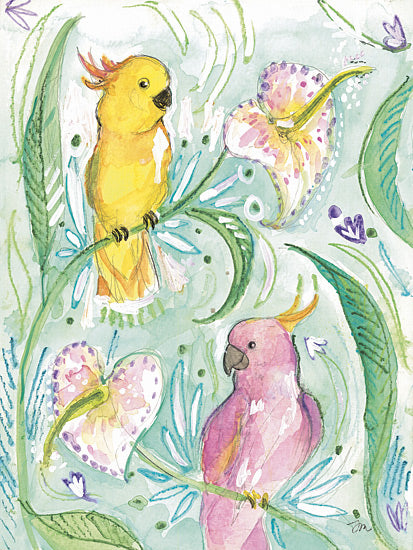 Jessica Mingo  JM596 - JM596 - Cockatoos - 12x16 Tropical, Birds, Cockatoos, Greenery, Plants, Flowers, Watercolor from Penny Lane