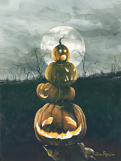 John Rossini JR363 - JR363 - The Jack-O-Bats - 12x16 Pumpkins, Pumpkin Stack, Moon, Gloomy, Creepy, Nighttime, Halloween from Penny Lane