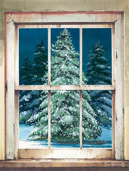 John Rossini JR365 - JR365 - Holiday Window - 12x16 Christmas Tree, Tree, Pine Tree, Snow, Winter, Holidays, Winter, Window Pane from Penny Lane