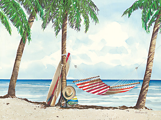 John Rossini JR380 - JR380 - Under the Palms - 16x12 Coastal, Tropical, Hammock, Palm Trees, Beach, Leisure, Surfboard, Ocean, Nautical from Penny Lane