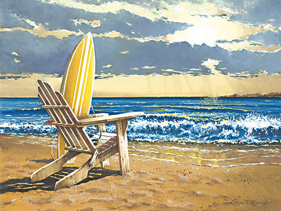 John Rossini JR393 - JR393 - Sunset Ride - 16x12 Coastal, Surfing, Surfboard, Ocean, Beach, Leisure, Adirondack Chair, Summer, Waves, Sand, Summer Sport from Penny Lane