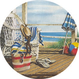 John Rossini JR398RP - JR398RP - Back from the Beach - 18x18 Coastal, Tropical Beach, Front Porch, Beach Bag, Umbrella, Ocean, Beach House, Summer Home, Landscape, Summer, Leisure from Penny Lane
