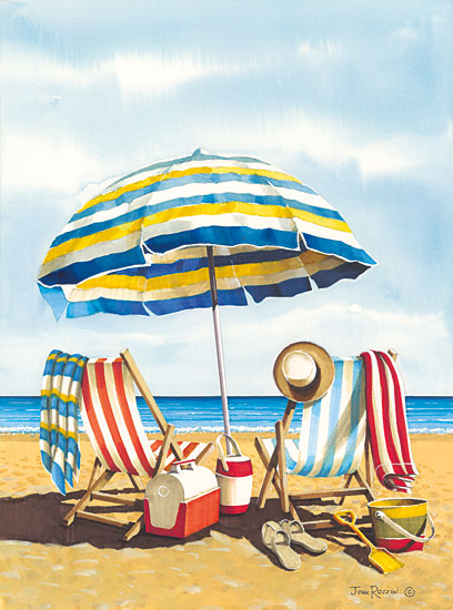John Rossini JR403 - JR403 - Colors of Summer - 12x16 Coastal, Beach, Coastal, Umbrella, Chairs, Leisure, Towels, Coolers, Bucket, Shovel, Sand, Summer from Penny Lane