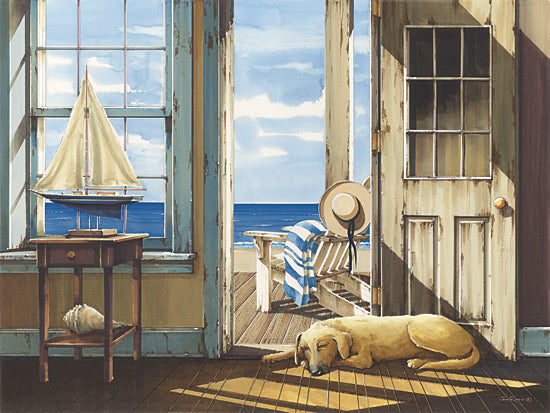 John Rossini JR408 - JR408 - Enjoying the Sea Breeze - 16x12 Coastal, Porch, Dog, Pet, Sea, Beach House, Enjoying the Sea Breeze, Leisure, Landscape from Penny Lane