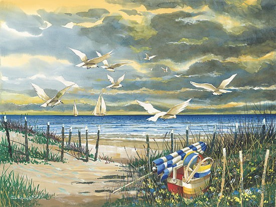John Rossini JR420 - JR420 - Time to Go - 16x12 Coastal, Ocean, Beach, Sand, Path, Landscape, Umbrella, Picnic, Leisure, Seagulls, Birds, Grass from Penny Lane