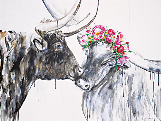 Kamdon Kreations KAM272 - KAM272 - Wyatt and Willowdeen - 16x12 Cow, Longhorn Cows, Floral Crown, Flowers, Love, Farm Animals, Kisses from Penny Lane