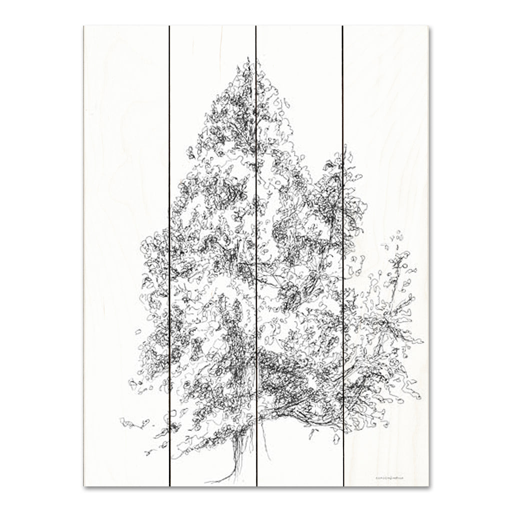 Kamdon Kreations KAM357PAL - KAM357PAL - Whispering Pines 1 - 12x16 Tree, Pine Tree, Abstract, Black & White, Drawing Print from Penny Lane