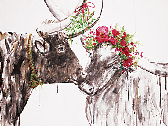 Kamdon Kreations KAM477 - KAM477 - Under the Mistletoe - 16x12 Christmas, Holidays, Cows, Longhorns, Mistletoe, Love, Flowers, Floral Crown, Winter, Farmhouse/Country from Penny Lane