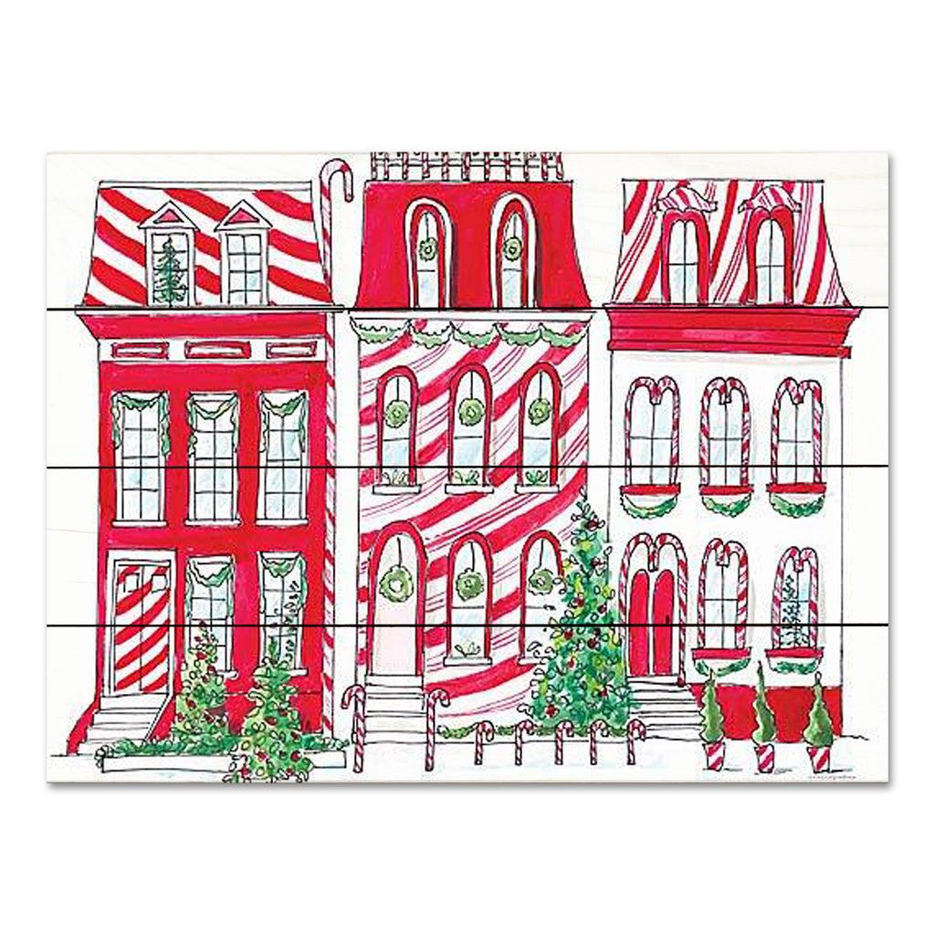 Kamdon Kreations KAM576PAL - KAM576PAL - Village on Holly St. - 16x12 Christmas, Holidays, Christmas Village, Vintage, Red, Green, Town, Houses, Winter, Abstract, Traditional from Penny Lane