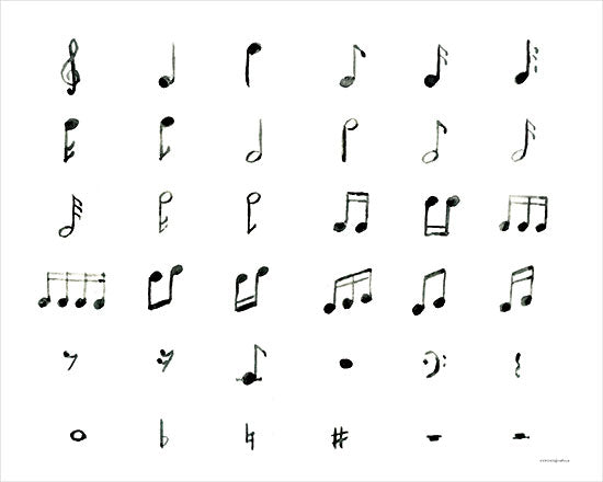 Kamdon Kreations KAM802 - KAM802 - Drops of Music - 16x12 Musical Notes, Treble Clef, Music, Rest Signs, Chart of Musical Notes, Black & White from Penny Lane