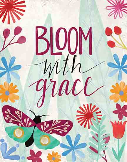 Katie Doucette KD108 - KD108 - Bloom With Grace - 12x16 Inspirational, Bloom With Grace, Typography, Signs, Textual Art, Moth, Flowers, Greenery from Penny Lane