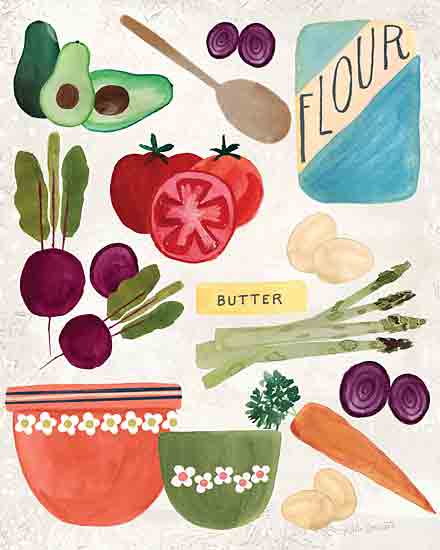 Katie Doucette KD138 - KD138 - Veggies - 12x16 Kitchen, Vegetables, Flour, Butter, Bowls, Farmhouse/Country from Penny Lane