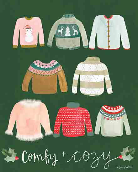 Katie Doucette KD139 - KD139 - Comfy Cozy Sweaters - 12x16 Christmas, Holidays, Winter, Sweaters, Holly, Berries, Comfy & Cozy, Typography, Signs, Textual Art, Christmas Sweaters from Penny Lane