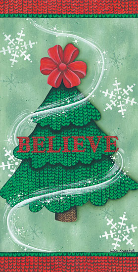 Lisa Kennedy KEN1072 - KEN1072 - Believe Stitch Tree - 9x18 Holidays, Christmas, Christmas Tree, Believe, Snowflakes, Bow, Sign from Penny Lane