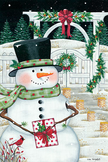 Lisa Kennedy KEN1147 - KEN1147 - Trellis & Snowman - 12x18 Snowman, Trellis, Luminaries, Cardinal, Christmas, Holidays, Winter, Decorations from Penny Lane