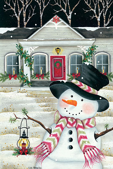 Lisa Kennedy KEN1148 - KEN1148 - Front Porch & Snowman - 12x18 Front Porch, Snowman, Lantern, Winter, Holidays, Christmas, Decorations from Penny Lane