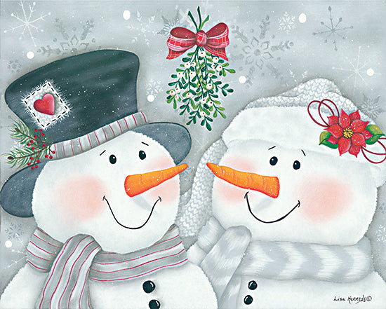 Lisa Kennedy KEN1158 - KEN1158 - Under the Mistletoe - 16x12 Snowmen, Couple, Holidays, Christmas, Mistletoe from Penny Lane