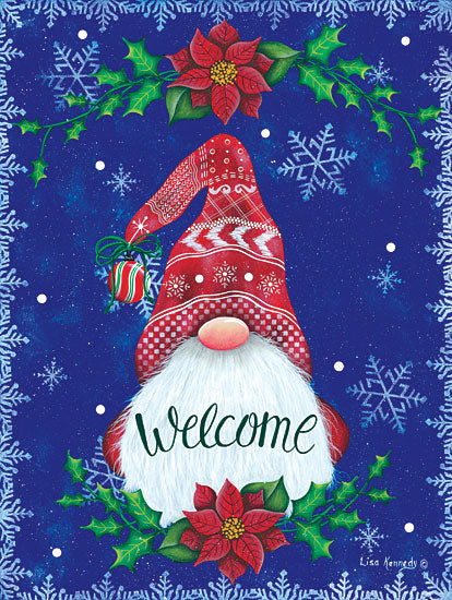 Lisa Kennedy KEN1164 - KEN1164 - Welcome Gnome - 12x16 Welcome Gnome, Gnome, Christmas, Holidays, Poinsettias, Stocking Hat, Beard, Old Man, Cardinal, Sign from Penny Lane