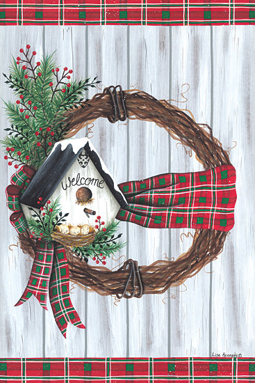Lisa Kennedy KEN1204 - KEN1204 - Birdhouse Wreath - 12x18 Birdhouse, Wreath, Grapevine Wreath, Holidays, Ribbon, Welcome, Holly, Berries, Country, Decorations from Penny Lane