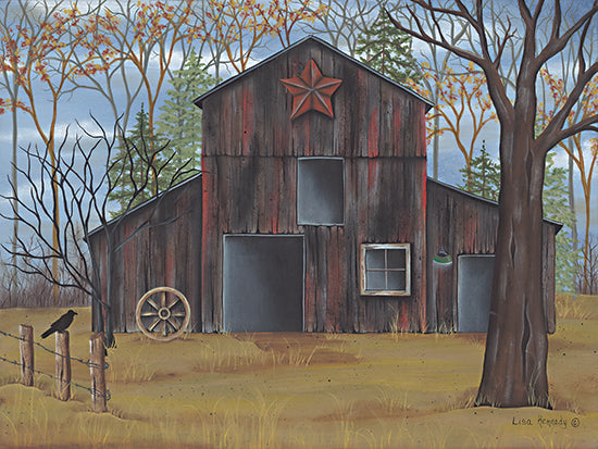 Lisa Kennedy KEN1249 - KEN1249 - Porter Township Barn - 16x12 Barn, Farm, Barn Star, Rustic Barn, Trees, Landscape, Crow, Fence, Fall from Penny Lane